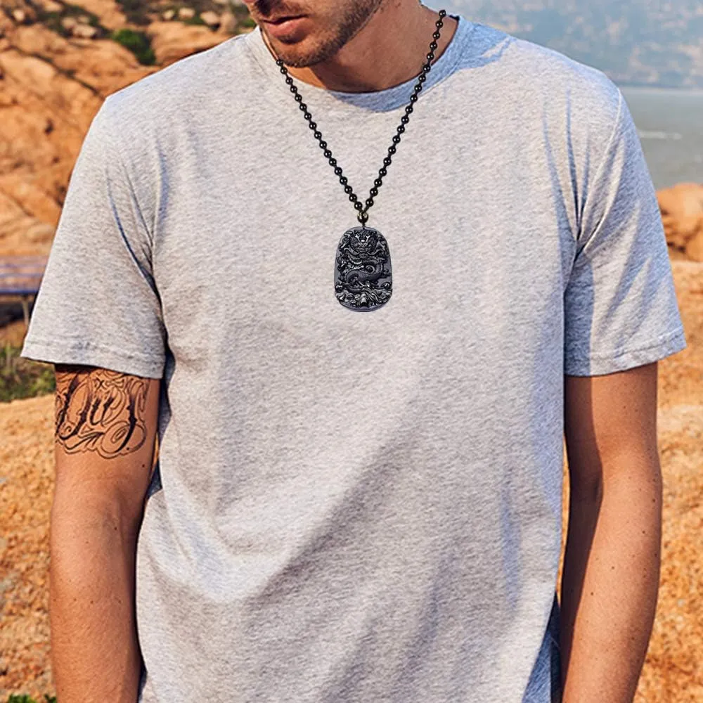 ASGIFT Obsidian Lucky Necklace Power Stone Amulet Protection Pendant with Adjustable Bead Chain Healing Crystal Spiritual Gift