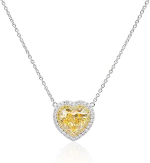ASTTERIA GIA Certified 3.45 Carat Heart Fancy Deep Yellow Color Diamond Set In 18k White & Yellow Gold Necklace (FANCY DEEP YELLOW-SI1) Adjustable and Resizable