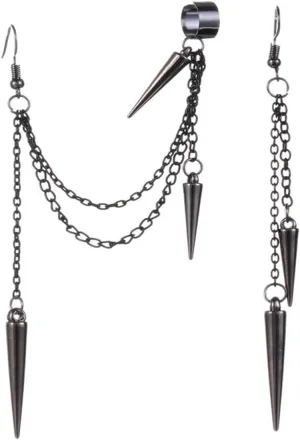 Asymmetry Rivet Earrings for Women Punk Y2K Black Dangle Ear Clips Earrings Fashion Goth Punk Tassel Chain Ear Cuff Earrings