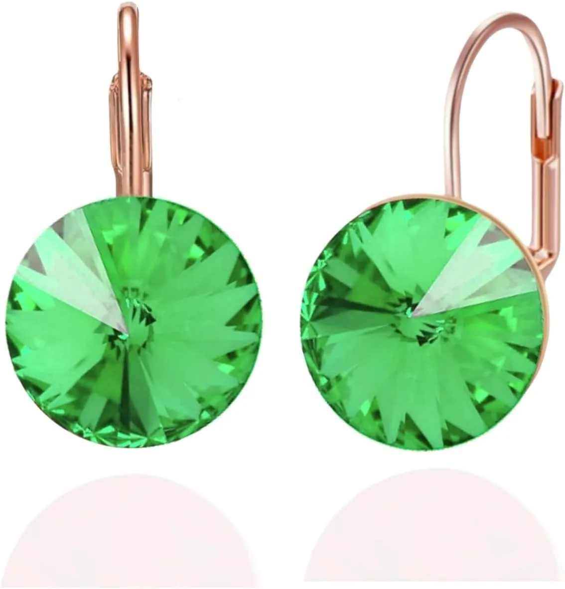 Austrian Crystal Round Drop Dangle Leverback Earrings | Plated 18K/Rose Gold Zircon Gemstone Birthstone Hoop Hanging Dangly Earrings Jewelry Gift for Wife Mom Daughter Girlfriend