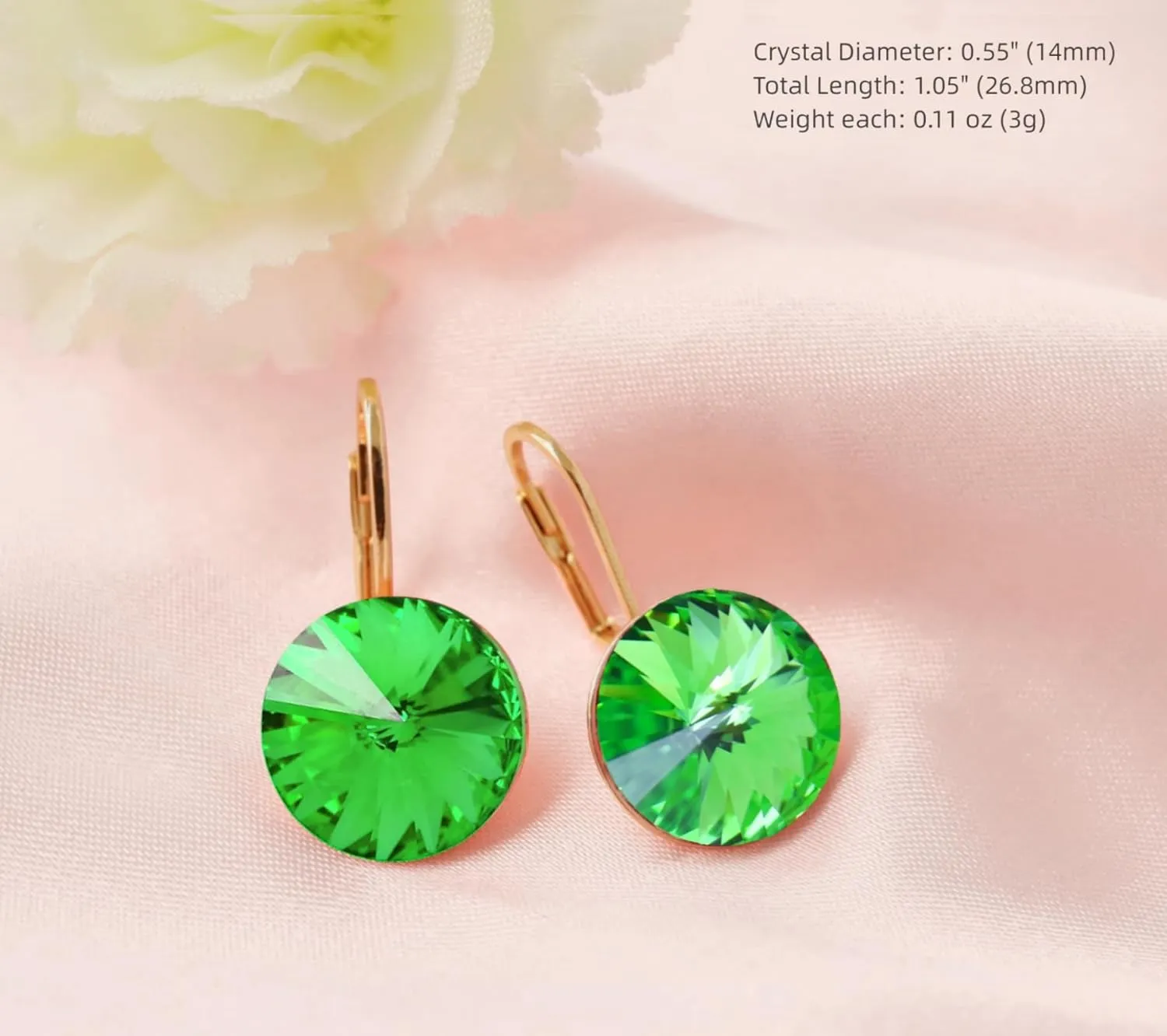 Austrian Crystal Round Drop Dangle Leverback Earrings | Plated 18K/Rose Gold Zircon Gemstone Birthstone Hoop Hanging Dangly Earrings Jewelry Gift for Wife Mom Daughter Girlfriend