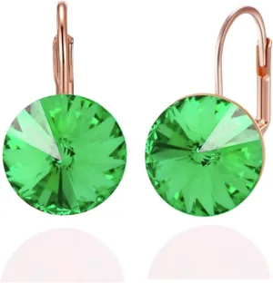 Austrian Crystal Round Drop Dangle Leverback Earrings | Plated 18K/Rose Gold Zircon Gemstone Birthstone Hoop Hanging Dangly Earrings Jewelry Gift for Wife Mom Daughter Girlfriend