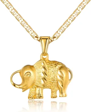 Barzel 18K Gold Plated Elephant Necklace with Flat Marina Chain  Made in Brazil