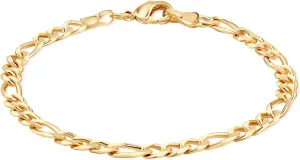Barzel 18K Gold Plated Figaro Bracelet - Made In Brazil