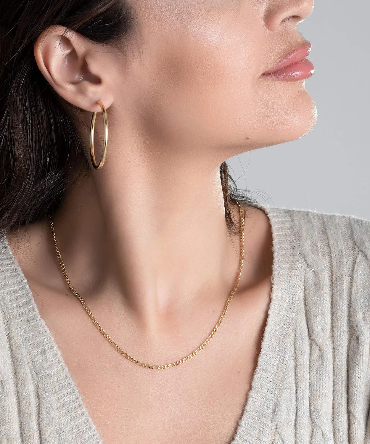 Barzel 18K Gold Plated Figaro Chain Necklace 2MM, 2.5MM, 3MM, 4MM, 4.5MM & 5MM for Women & Men