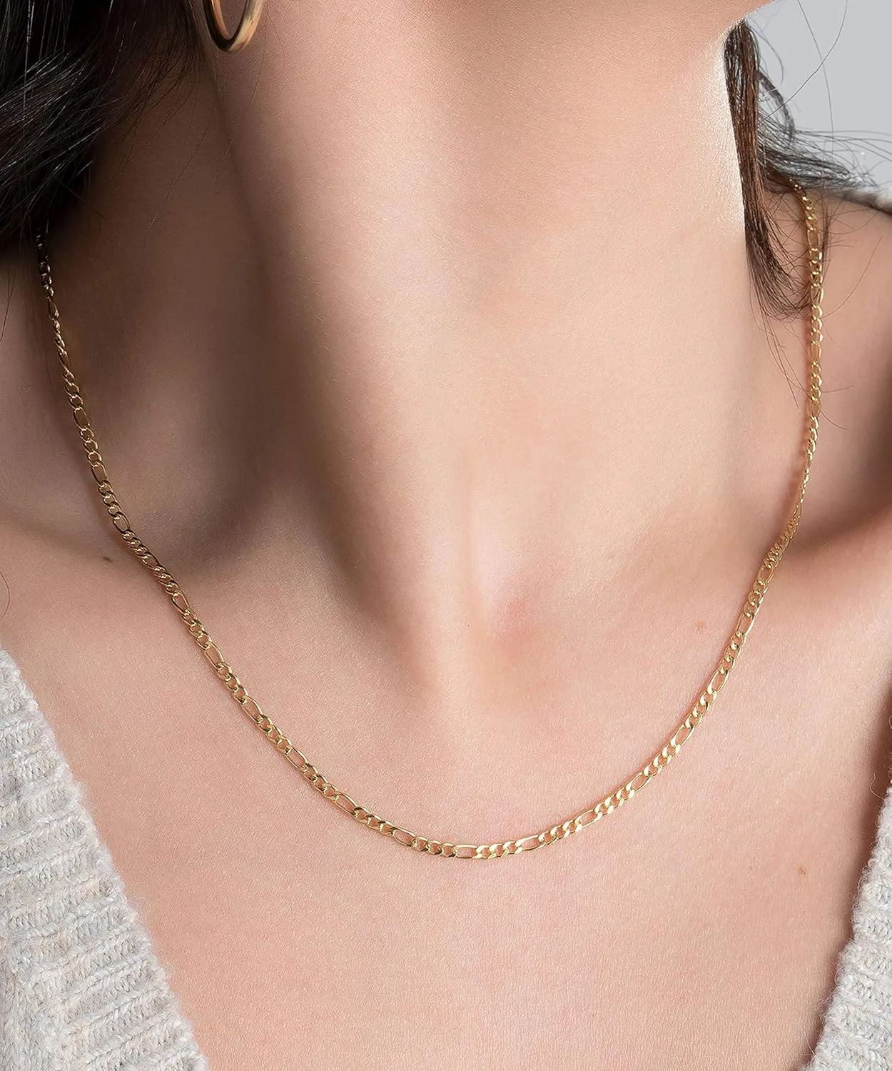 Barzel 18K Gold Plated Figaro Chain Necklace 2MM, 2.5MM, 3MM, 4MM, 4.5MM & 5MM for Women & Men