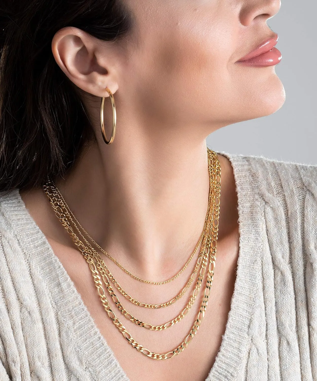 Barzel 18K Gold Plated Figaro Chain Necklace 2MM, 2.5MM, 3MM, 4MM, 4.5MM & 5MM for Women & Men