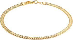 Barzel 18K Gold Plated Herringbone Snake Anklet for Women, 10 Inches - Made in Brazil