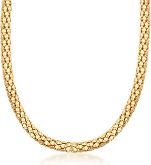 Barzel 18K Gold Plated Popcorn Necklace Mesh - Made In Brazil