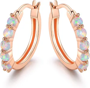 Barzel 18K Rose Gold Plated or White Gold Plated Created Opal Hoop Earring