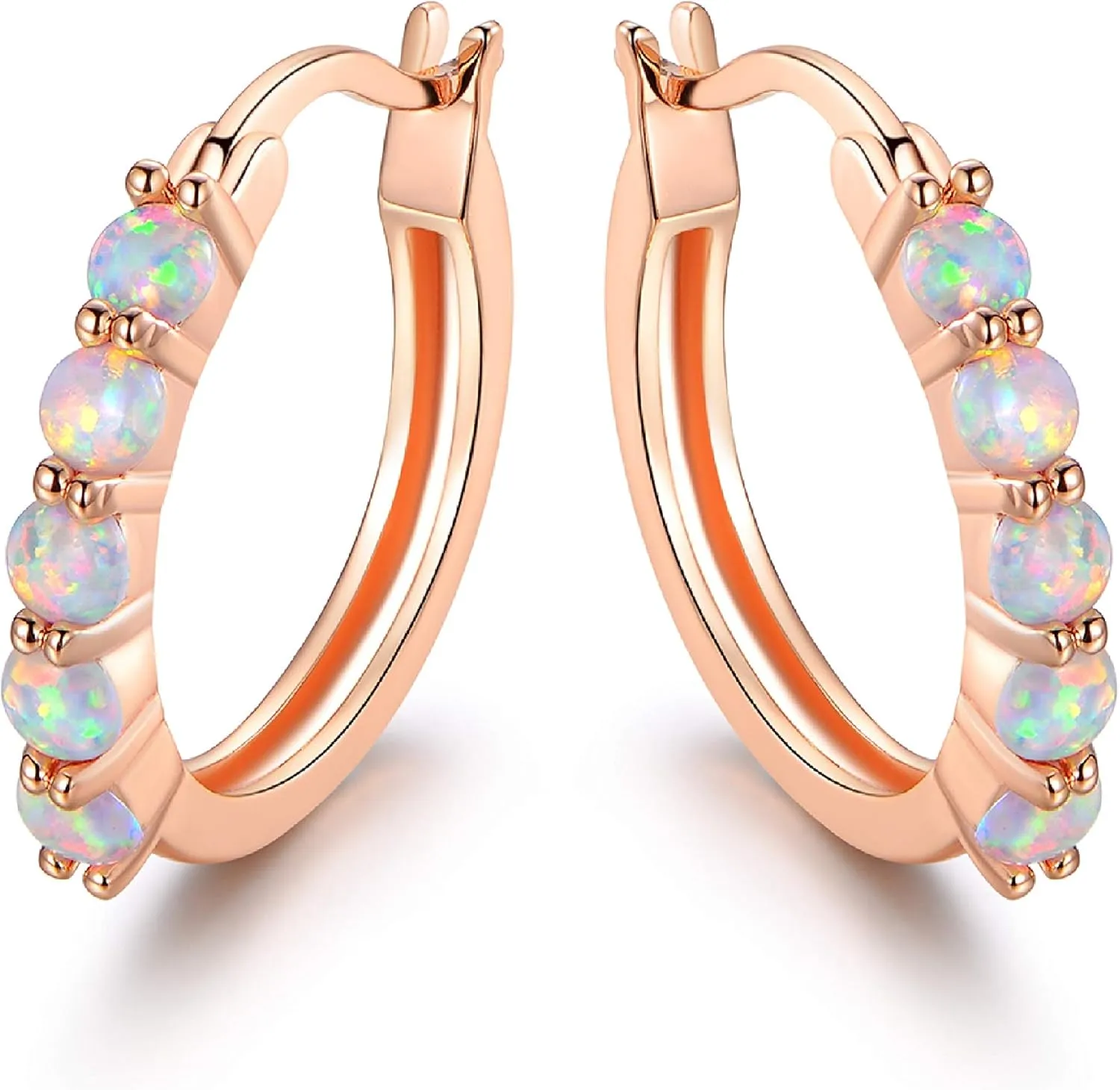 Barzel 18K Rose Gold Plated or White Gold Plated Created Opal Hoop Earring