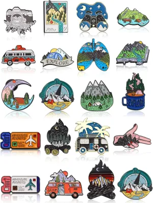 BBTO 20 Pieces Outdoors Enamel Pins Outdoor Enamel Set for Backpacks Aesthetic Set Nature Button Vintage Lapel Camping Pins Cute Brooch Badges