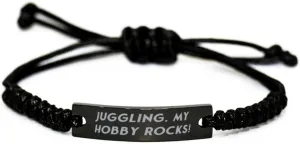 Beautiful Juggling Gifts, Juggling. My Hobby Rocks!, Juggling Black Rope Bracelet From Friends, Engraved Bracelet For Men Women, Best friend bracelet, Black friendship bracelet, Rope bracelet