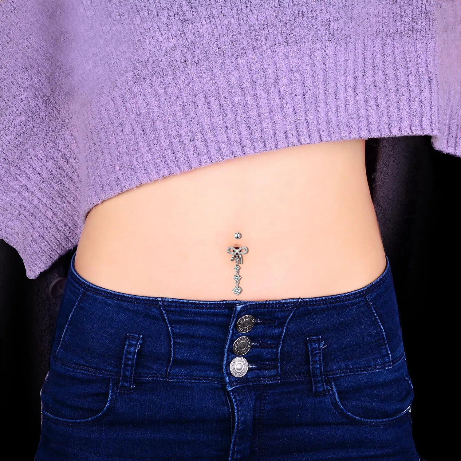 Belly Button Ring Navel Dangle Belly Piercing Jewelry Cute CZ Heart Butterfly Bow Flower Navel Belly Rings for Women 14G Silver Stainless Steel Dainty Dangling Belly Button Piercing (8pc-silver)