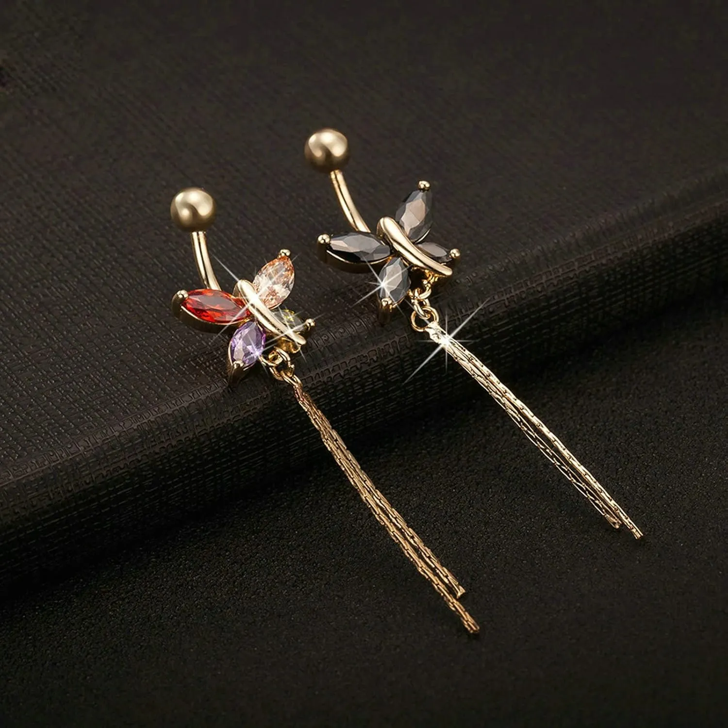 Belly Button Rings Stainless Steel, Butterfly 14 Gauge Belly Button Rings Gold Cubic Zirconia Tassel Belly Ring Summer