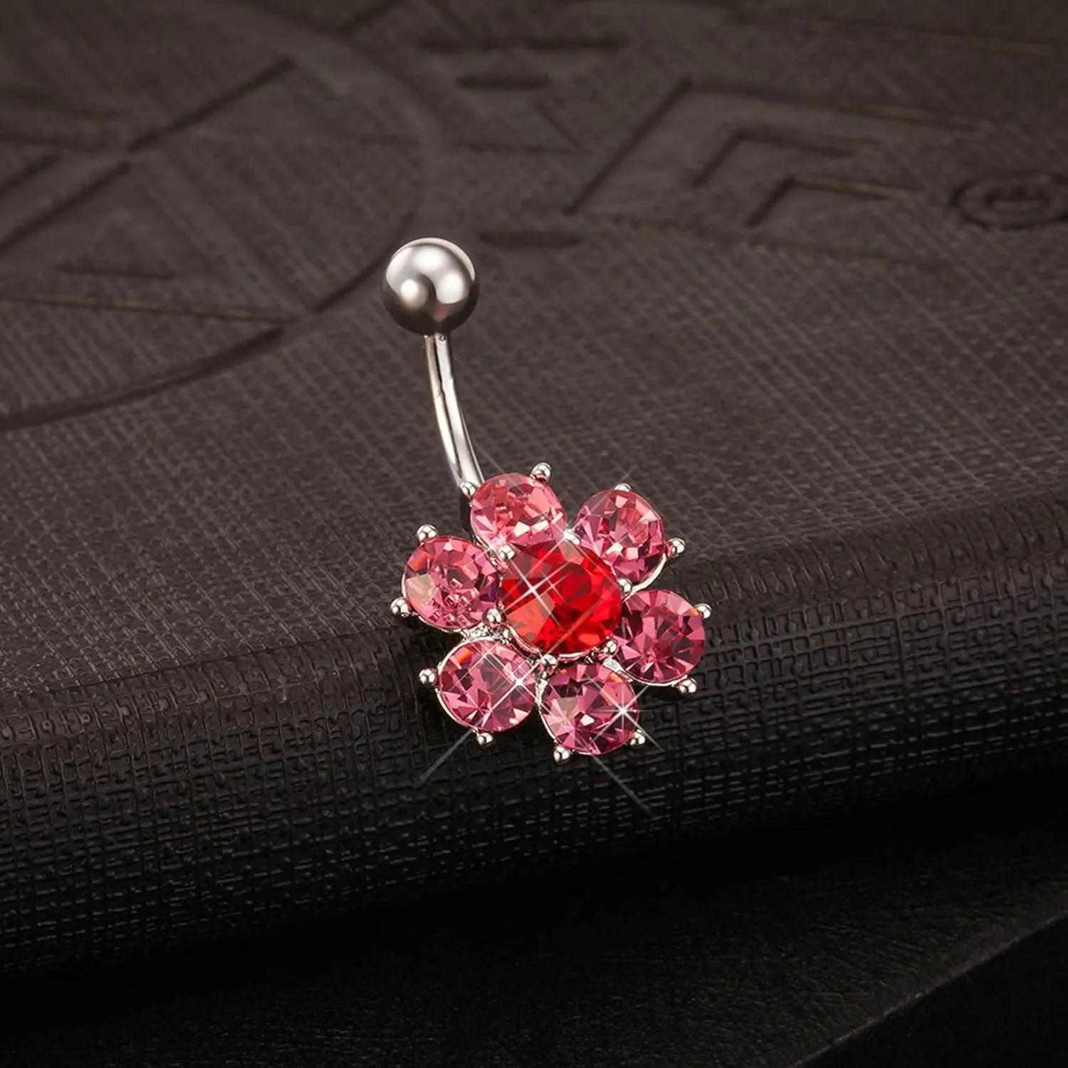 Belly Rings for Women, Navel Ring Sexy Stainless Steel Belly Ring Flower with Round Cubic Zirconia Colorful Belly Button Jewelry