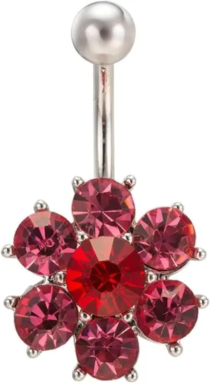 Belly Rings for Women, Navel Ring Sexy Stainless Steel Belly Ring Flower with Round Cubic Zirconia Colorful Belly Button Jewelry