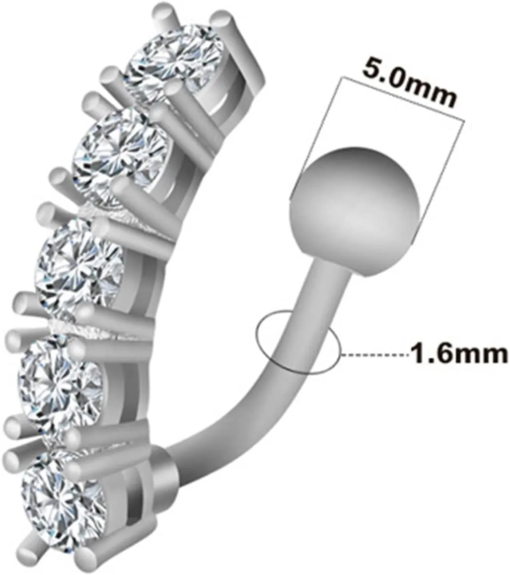 Belly Rings for Women, Short Bar Belly Ring Belly Ring Surgical Steel Classic Barbell Cubic Zirconia Belly Button Piercing Jewelry