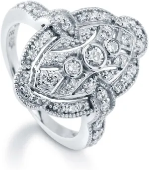 BERRICLE Sterling Silver Navette Cubic Zirconia CZ Statement Vintage Inspired Art Deco Fashion Ring for Women, Rhodium Plated Size 4-10