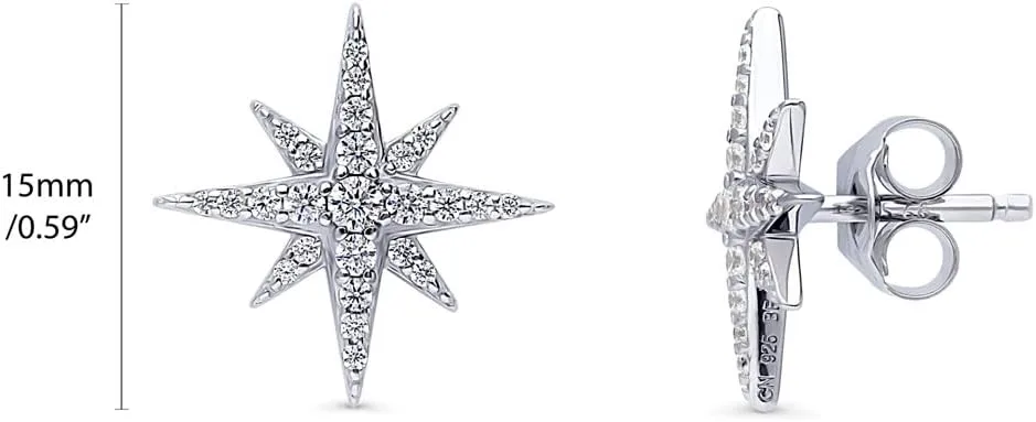BERRICLE Sterling Silver North Star Cubic Zirconia CZ Fashion Stud Earrings for Women (Yellow Gold Flashed, Rhodium Plated)