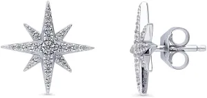 BERRICLE Sterling Silver North Star Cubic Zirconia CZ Fashion Stud Earrings for Women (Yellow Gold Flashed, Rhodium Plated)