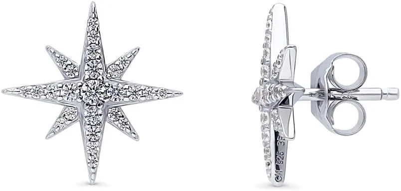 BERRICLE Sterling Silver North Star Cubic Zirconia CZ Fashion Stud Earrings for Women (Yellow Gold Flashed, Rhodium Plated)