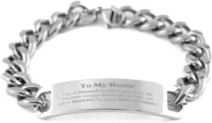 Bestie Cuban Chain Stainless Steel Bracelet - My Bestie, Love and Support, Friendship Gifts for Birthday, Graduation, Thankful and Blessed, Inspirational Confidence