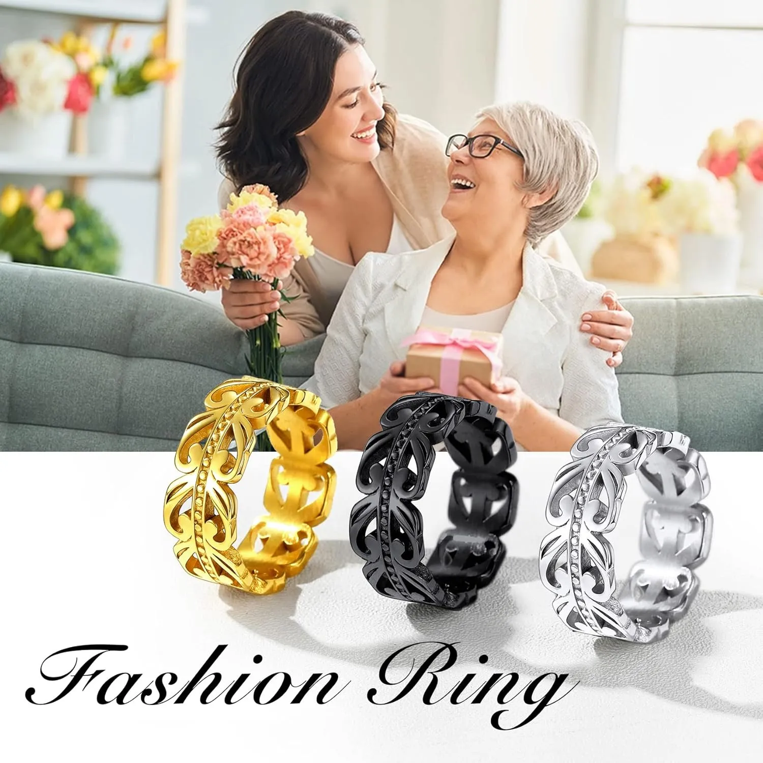 Bestyle Celtic Rings in Three Classic Style, Solid Stainless Steel Band Ring in Gold/Silver/Black Tone, Simple Celtic Knot Eternity Finger Ring for Friendnship Wedding Engagement Promise