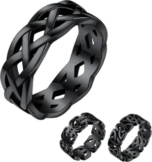 Bestyle Celtic Rings in Three Classic Style, Solid Stainless Steel Band Ring in Gold/Silver/Black Tone, Simple Celtic Knot Eternity Finger Ring for Friendnship Wedding Engagement Promise