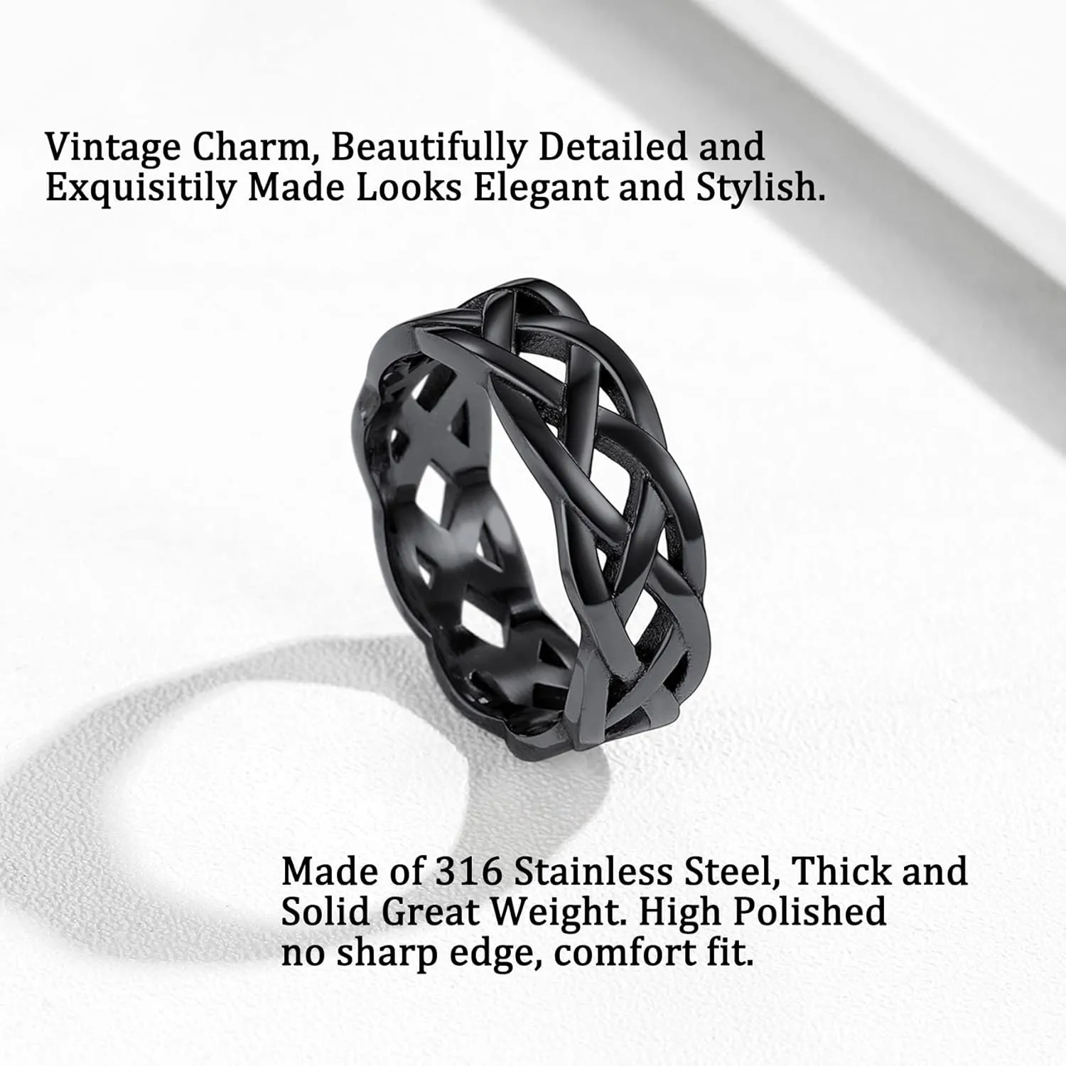 Bestyle Celtic Rings in Three Classic Style, Solid Stainless Steel Band Ring in Gold/Silver/Black Tone, Simple Celtic Knot Eternity Finger Ring for Friendnship Wedding Engagement Promise