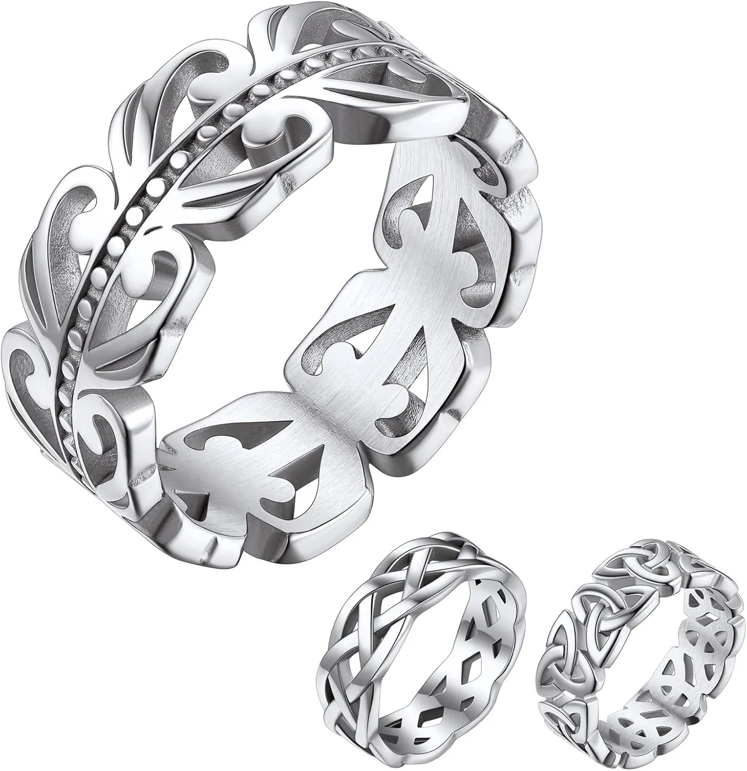 Bestyle Celtic Rings in Three Classic Style, Solid Stainless Steel Band Ring in Gold/Silver/Black Tone, Simple Celtic Knot Eternity Finger Ring for Friendnship Wedding Engagement Promise