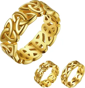 Bestyle Celtic Rings in Three Classic Style, Solid Stainless Steel Band Ring in Gold/Silver/Black Tone, Simple Celtic Knot Eternity Finger Ring for Friendnship Wedding Engagement Promise