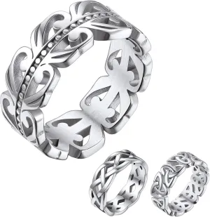 Bestyle Celtic Rings in Three Classic Style, Solid Stainless Steel Band Ring in Gold/Silver/Black Tone, Simple Celtic Knot Eternity Finger Ring for Friendnship Wedding Engagement Promise