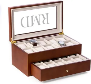 Bey-Berk Custom Personalized 1-48 Slot Watch Box Organizer Solid Wood with Glass Display Top