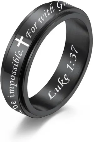 Bible Christian Spinner Inspirational Rings Stainless Steel Black Simple Classic Cross Rings End to End Wedding Band Comfortable Fit Religious Gifts for Men Women, Size 5 to 12