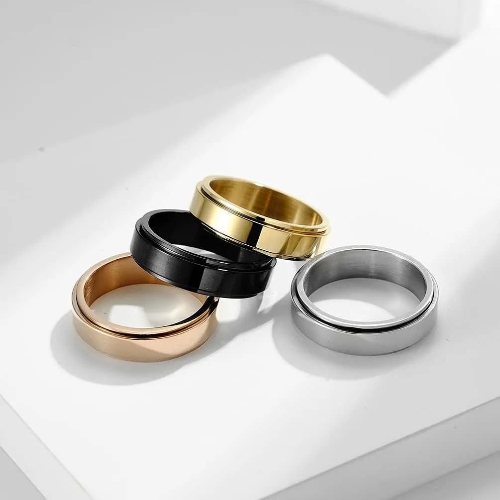 Bible Christian Spinner Inspirational Rings Stainless Steel Black Simple Classic Cross Rings End to End Wedding Band Comfortable Fit Religious Gifts for Men Women, Size 5 to 12