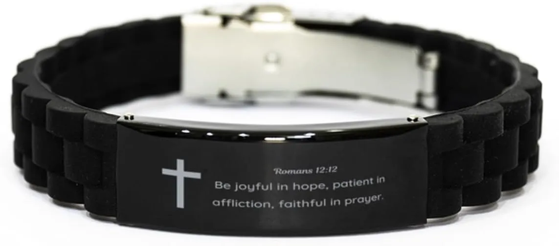 Bible Verse Be joyful in hope patient in affliction faithful in prayer Romans 12:12 Engraved Bracelet Perfect Gifts