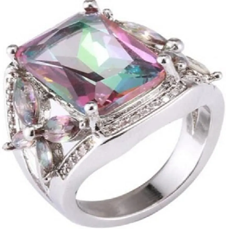 Bicheng Colorful Topaz Square Imitation Diamond Ring Female Creative Personality Inlaid Rainbow Wedding Engagement Ring (6)
