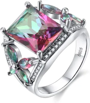 Bicheng Colorful Topaz Square Imitation Diamond Ring Female Creative Personality Inlaid Rainbow Wedding Engagement Ring (6)