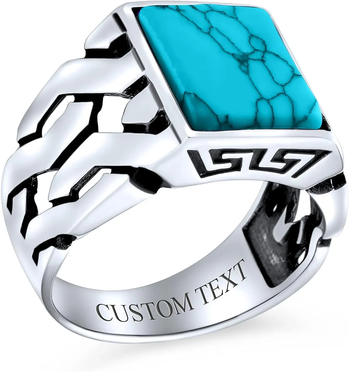 Biker Urban Classic Braided Cable Wheat Wide Link Chain Band Heavy Solid Black Onyx Gemstones Rectangle Large Statement Signet Ring For Men .925 Sterling Silver Handmade In Turkey