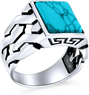Biker Urban Classic Braided Cable Wheat Wide Link Chain Band Heavy Solid Black Onyx Gemstones Rectangle Large Statement Signet Ring For Men .925 Sterling Silver Handmade In Turkey