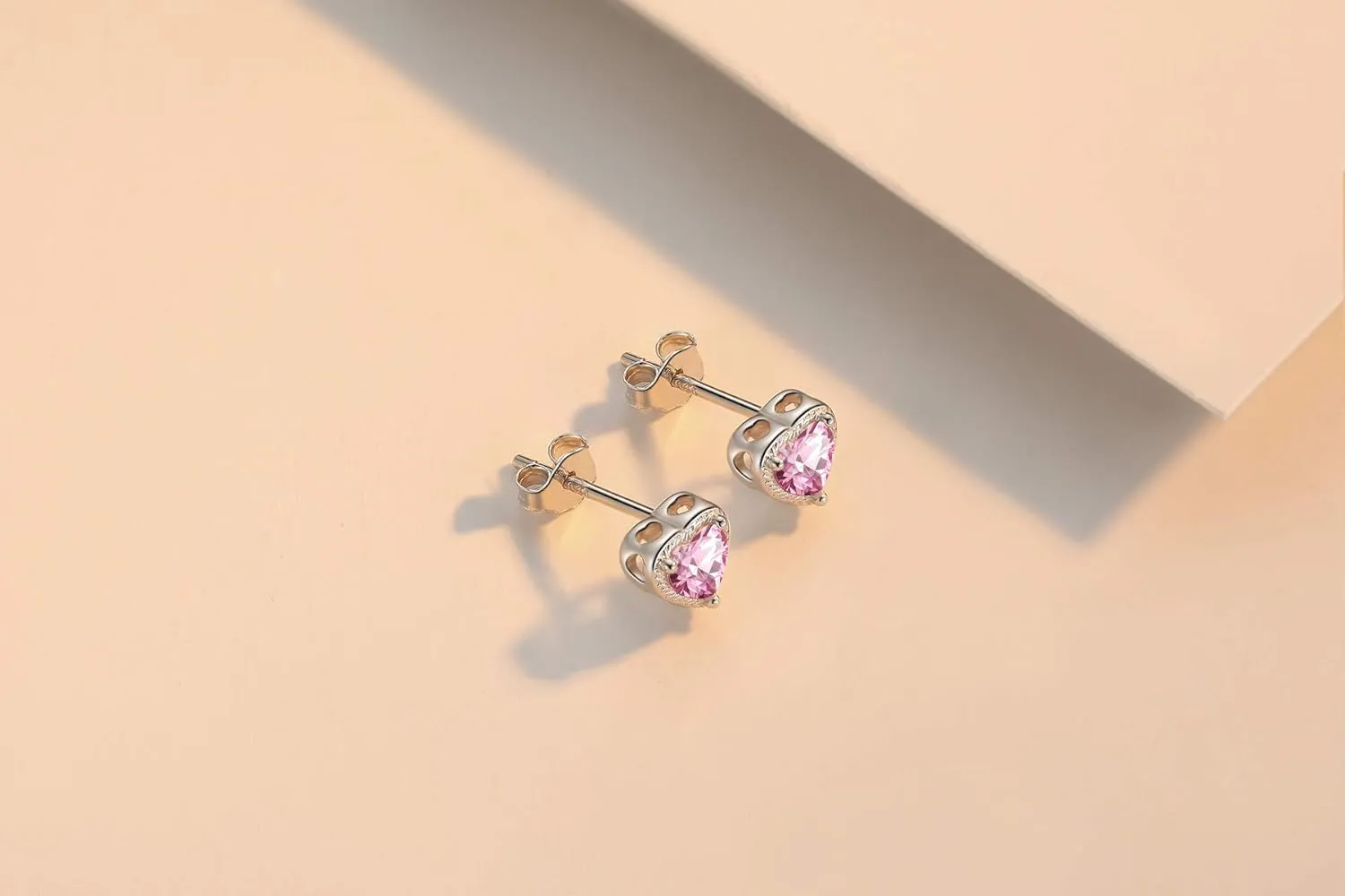 Birthstone Earrings Heart Studs, 925 Sterling Silver Birthstone Studs Cubic Zirconias Earrings, 12 Months Women Jewellery Gift For Her Wife Mom Birthday Wedding Engagement Anniversary