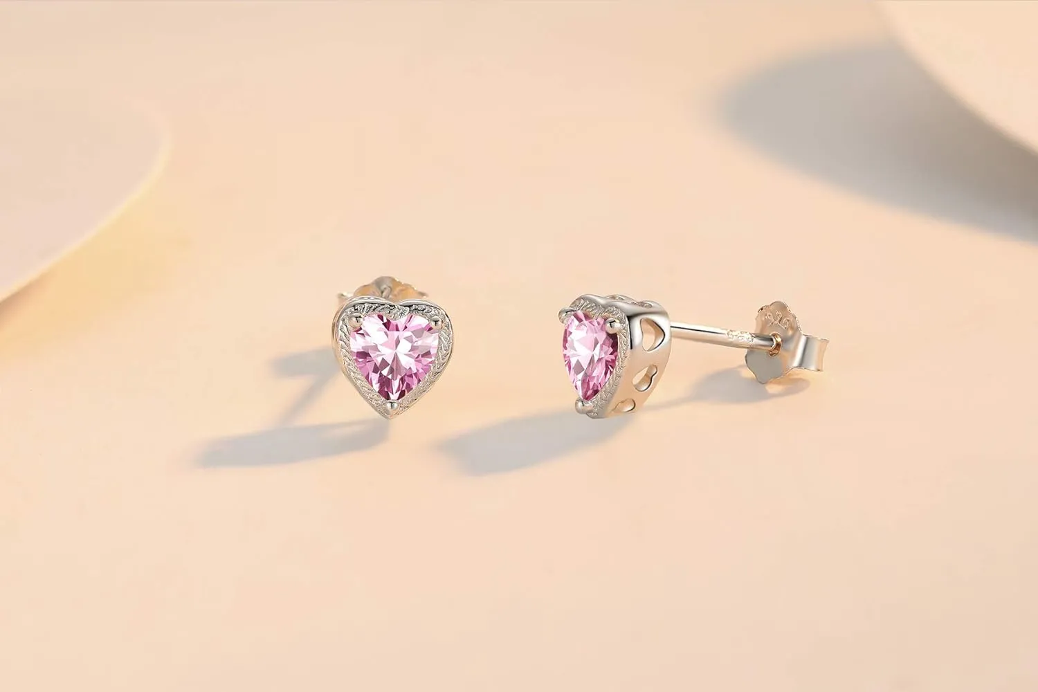 Birthstone Earrings Heart Studs, 925 Sterling Silver Birthstone Studs Cubic Zirconias Earrings, 12 Months Women Jewellery Gift For Her Wife Mom Birthday Wedding Engagement Anniversary