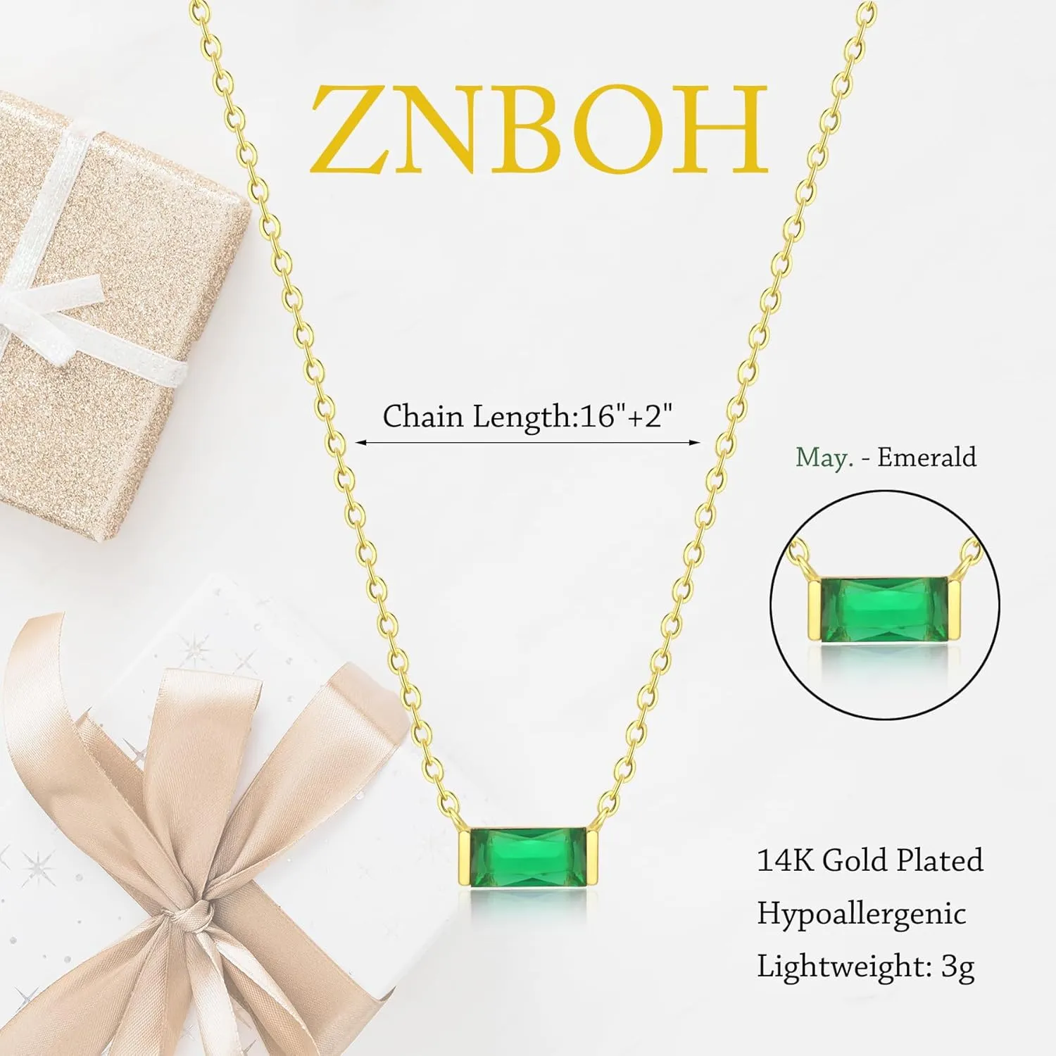 Birthstone Necklace for Women Dainty Trendy 14K Gold Plated Emerald Couple Necklaces Simple Green Diamond Pendant Choker Blue Cute Cubic Zirconia Jewelry for Women Mothers Birthday Gifts