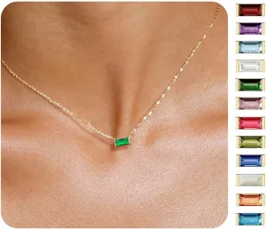 Birthstone Necklace for Women Dainty Trendy 14K Gold Plated Emerald Couple Necklaces Simple Green Diamond Pendant Choker Blue Cute Cubic Zirconia Jewelry for Women Mothers Birthday Gifts