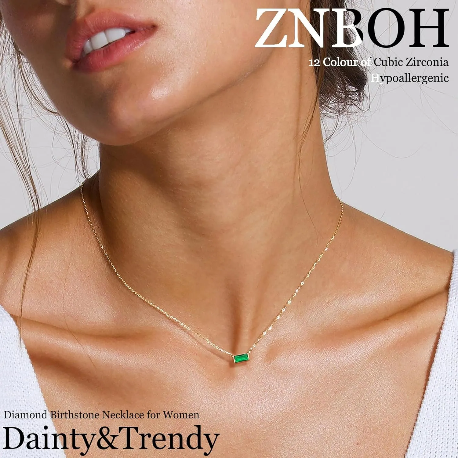 Birthstone Necklace for Women Dainty Trendy 14K Gold Plated Emerald Couple Necklaces Simple Green Diamond Pendant Choker Blue Cute Cubic Zirconia Jewelry for Women Mothers Birthday Gifts