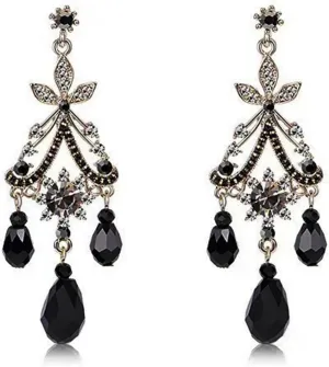 Black Dangle Earrings Handmade Boho Drop Earrings for Women,Black Dangling Earrings Trendy Baroque Earrings Bohemian Earring Teardrop Chandelier Tassel