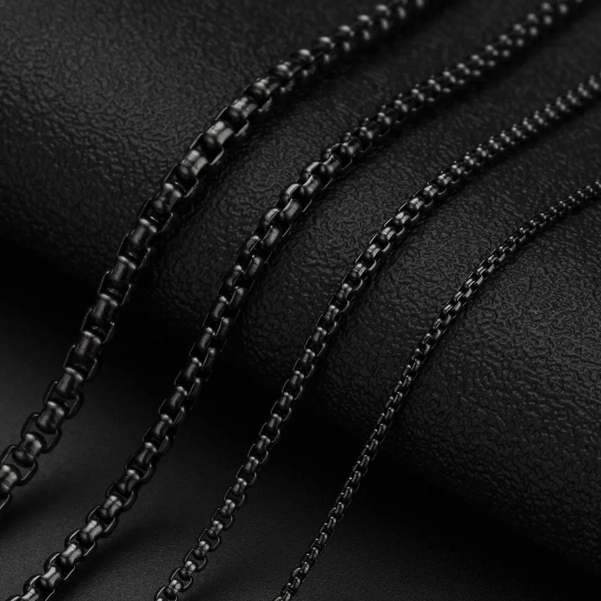 Black Square Rolo Chain Stainless Steel Round Box Chain Necklace Men Women