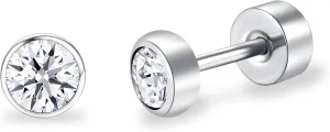 BLISI G23 Solid Titanium Studs Earrings Flat Back Light Siam Earrings, Dainty Screw Back Silver Stud Earrings Hypoallergenic 3mm/4mm/5mm Cartilage Rhinestones Earring Helix Tragus Conch Piercing