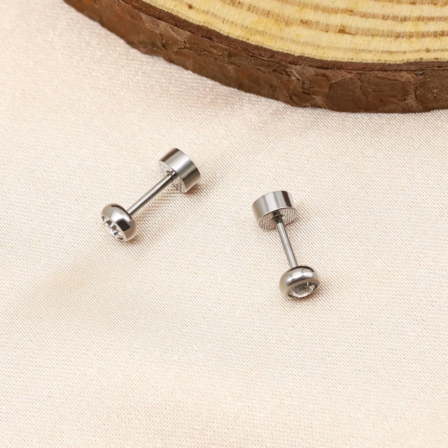 BLISI G23 Solid Titanium Studs Earrings Flat Back Light Siam Earrings, Dainty Screw Back Silver Stud Earrings Hypoallergenic 3mm/4mm/5mm Cartilage Rhinestones Earring Helix Tragus Conch Piercing